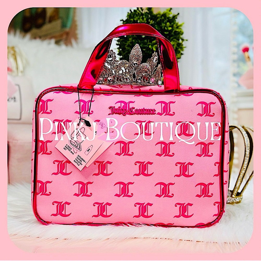 💗💄5pc {Juicy Couture} Stylish Pink Nested Weekender Set | Cosmetic Case!